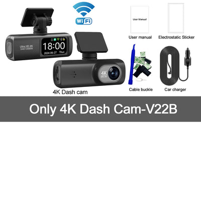 Ultra HD 4K Dual Lens Dash Cam with 1080P Rear Camera, Built-In WiFi & GPS, 24-Hour Parking Monitoring - Ultimate Car DVR Solution