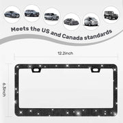 2 Pack Bling License Plate Frames, Sparkly Rhinestone Diamond Car License Plate Cover for Women, Stainless Steel Car Accessories with Glitter Crystal Caps (Black)