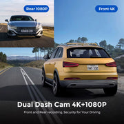 Ultra HD 4K Dual Lens Dash Cam with 1080P Rear Camera, Built-In WiFi & GPS, 24-Hour Parking Monitoring - Ultimate Car DVR Solution