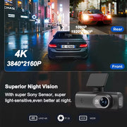Ultra HD 4K Dual Lens Dash Cam with 1080P Rear Camera, Built-In WiFi & GPS, 24-Hour Parking Monitoring - Ultimate Car DVR Solution