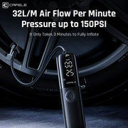 Portable 12V 150PSI Car Tire Air Pump - Electric Inflator for Cars, Motorcycles, and Bicycles with Extended Power Cord