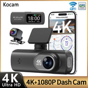 Ultra HD 4K Dual Lens Dash Cam with 1080P Rear Camera, Built-In WiFi & GPS, 24-Hour Parking Monitoring - Ultimate Car DVR Solution