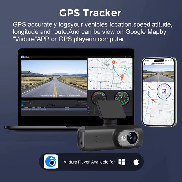 Ultra HD 4K Dual Lens Dash Cam with 1080P Rear Camera, Built-In WiFi & GPS, 24-Hour Parking Monitoring - Ultimate Car DVR Solution