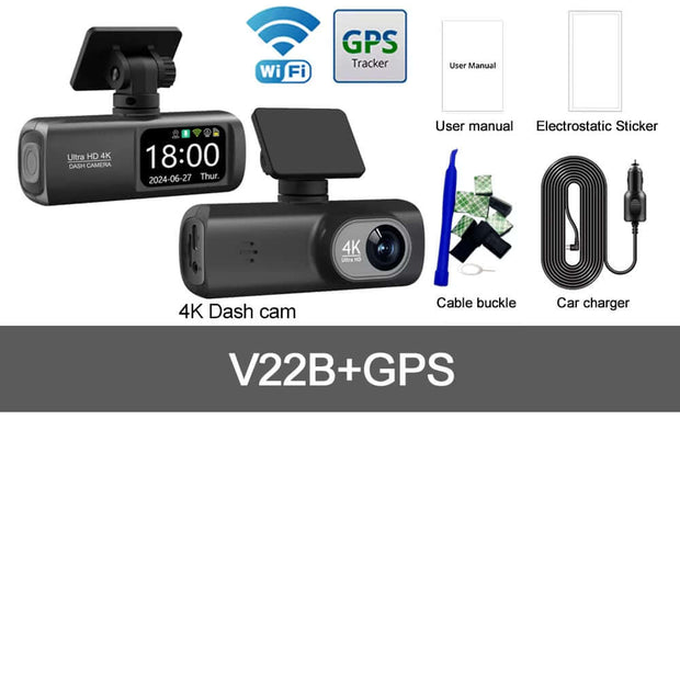 Ultra HD 4K Dual Lens Dash Cam with 1080P Rear Camera, Built-In WiFi & GPS, 24-Hour Parking Monitoring - Ultimate Car DVR Solution
